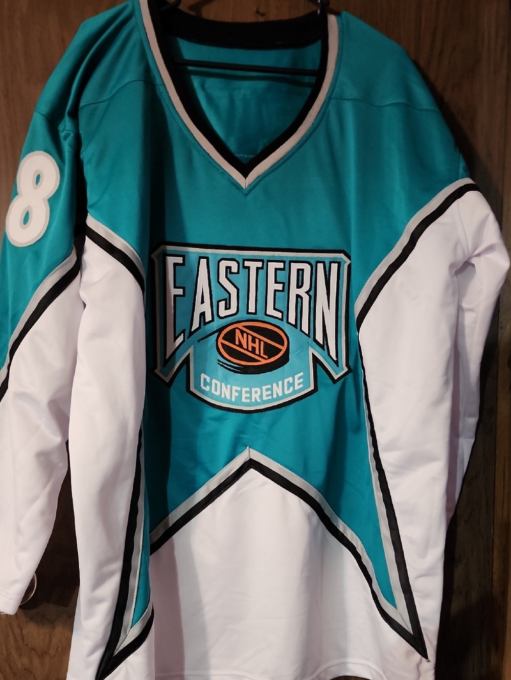 Jaromir Jagr  SIGNED 90s Eastern Conference NHL Teal & White Hockey Jersey
